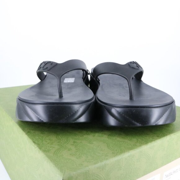Gucci Size 37 Black Logo Rubber Platform Flip Flops Thongs Sandals - Picture 4 of 5